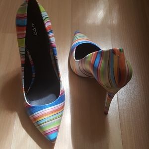 Aldo striped rainbow heels